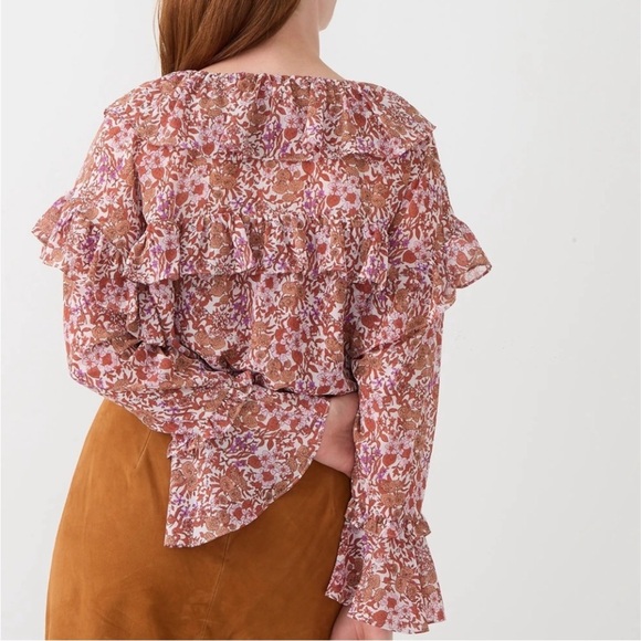 J Crew Ruffle crinkle chiffon top in fête floral Size small - Picture 4 of 17